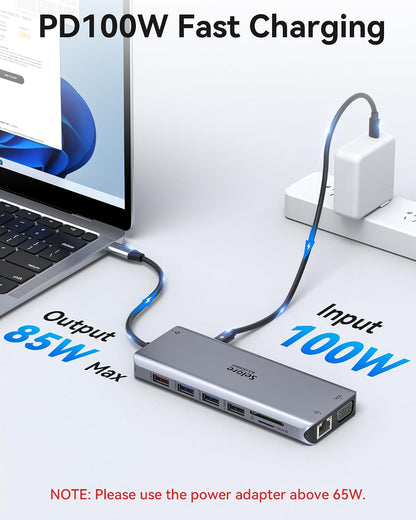 Selore USB C Docking Station Dual Monitor, 14-in-1 Laptop Docking Station Docking Station 3 Monitors with 2 HDMI, VGA, 10G USB A/C, 100W PD, 6 USB A/C Ports, USB C Hub Multiport Adapter for Windows