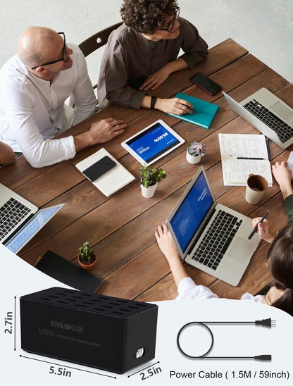 USB Charging Station,100W 20-Port Multi Smart Safety Fast Charger Station for Phone Tablet Watch Headphone PS, Compact Desktop Charger Home Office Travel