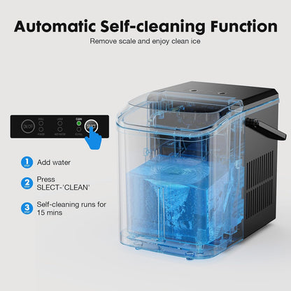 Sweetcrispy Countertop Ice Maker with Scoop, Basket and Handle, Portable Ice Machine 9 Cubes Ready in 6 Mins, 26.5lbs in 24Hrs, 2 Sizes for Home Kitchen Office Bar Party, Coal Black