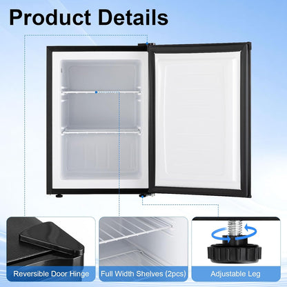 OGHLY 2.1 Cu Ft Upright Freezer, Small Mini Freezer with Removable Shelf Compact Standing Freezer with 7 Adjustable Temperature, Reversible Door, for Bedroom Office Apartment, Black