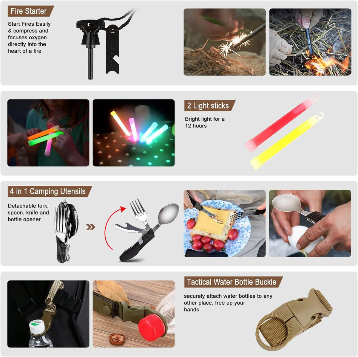TAIMASI 238 Pcs Emergency Survival Kit with First Aid Kit and Molle Pouch Survival Gear Emergency Supplies Emergency Tent for Earthquake, Outdoor Adventure, Camping, Hiking, Hunting