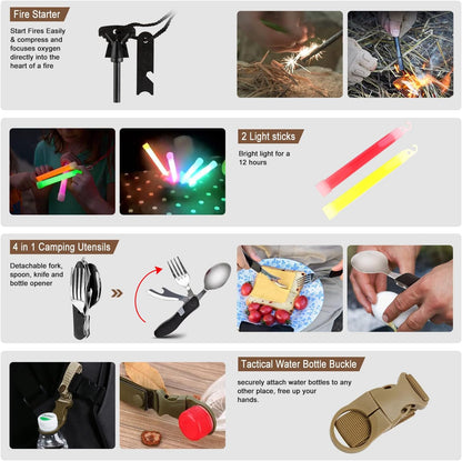 TAIMASI 238 Pcs Emergency Survival Kit with First Aid Kit and Molle Pouch Survival Gear Emergency Supplies Emergency Tent for Earthquake, Outdoor Adventure, Camping, Hiking, Hunting