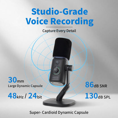 Amaran Mic Desktop Stand Kit Wireless Microphone,AI Noise Reduction, USB-C NPU+DSP Dual-Chip AI Denoising, Studio Sound, Built-in Sound Card, Plug & Play, One-Knob Control, App Control 50m Charcoal