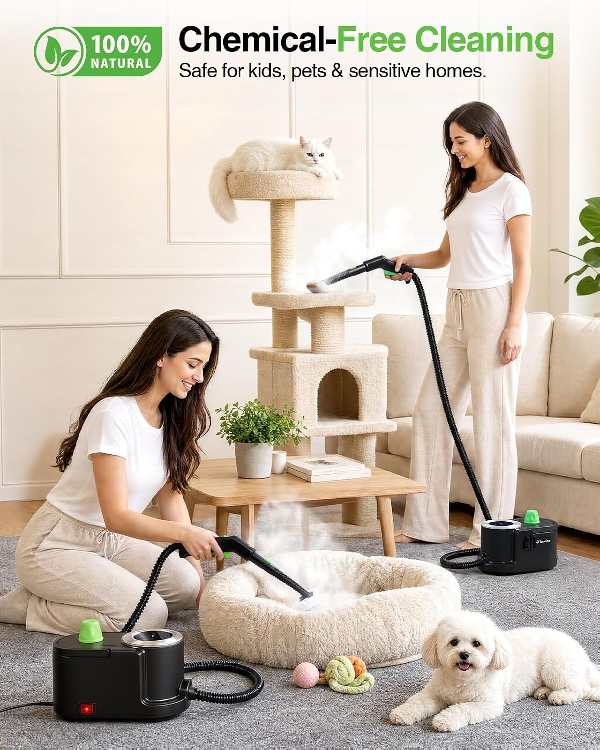 TaskStar Steam Cleaner, High Pressure Steamer for Floors, Grease and Grills 230°F Deep Cleaning, 1.6L Large Tank, 22-Piece Kit, for Carpets, Kitchen, Range Hoods, Tiles, Grout, Upholstery, Cars & More