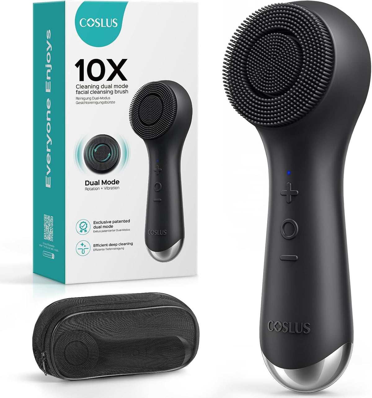 COSLUS FBS03 Face Scrubber Facial Cleansing Brush, Patented Design, Black Patented 2-in-1 Spin and Vibration with Automatic Foaming, Silicone Electric Exfoliator for Men Women, Travel, Waterproof