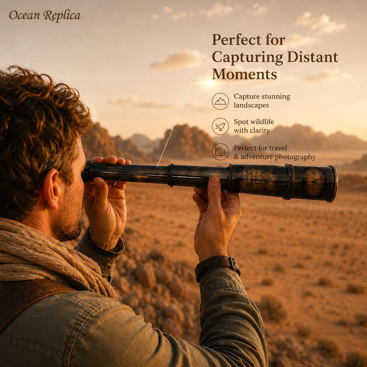 OCEAN REPLICAS 1920 Dollond London Brass Maritime Telescope, 15-Inch Vintage Nautical Spyglass with 25x Magnification, Solid Brass Scope & Wooden Box