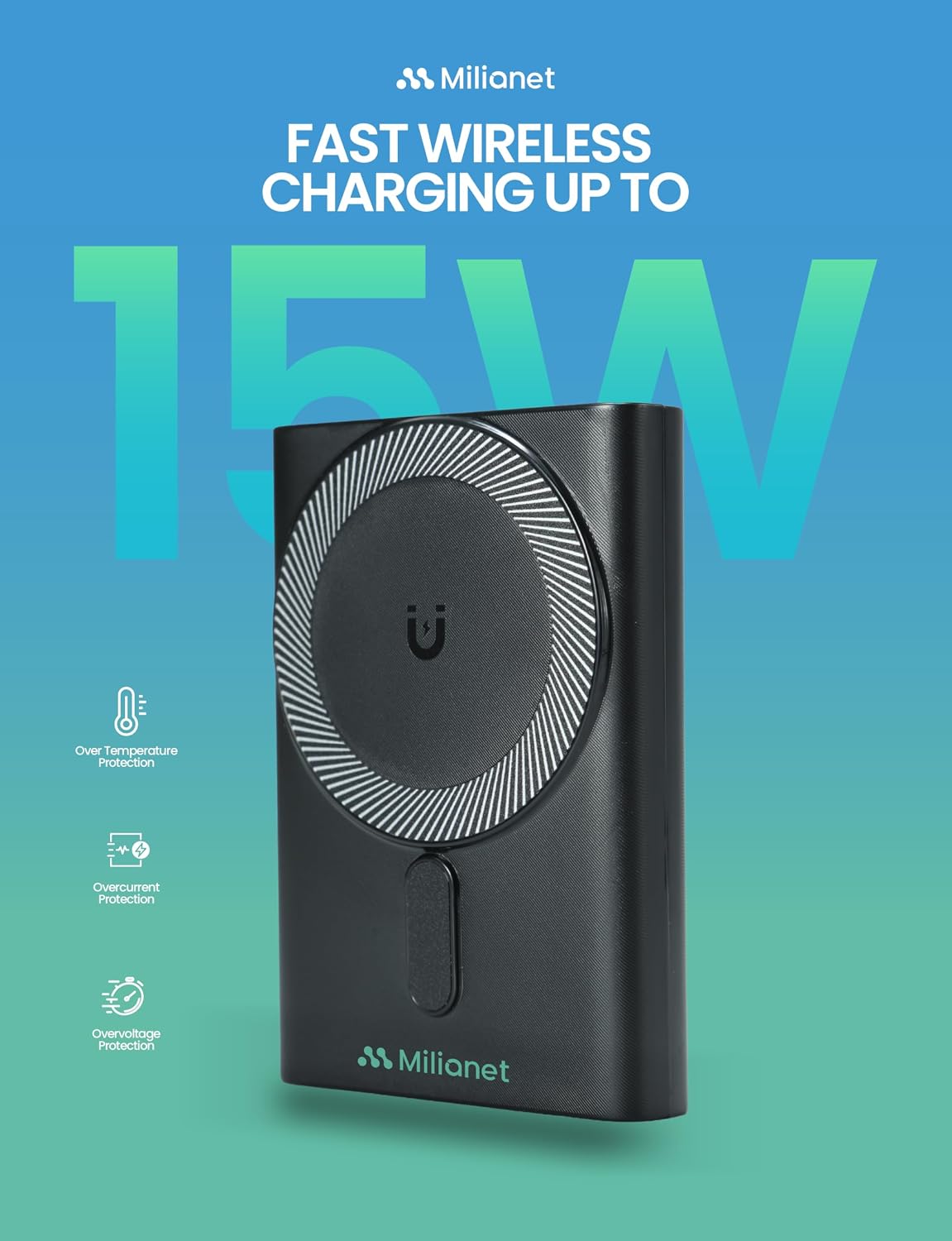 Magnetic Power Bank with Built-in Stand for iPhone | 10000mAh MagSafe-Compatible Wireless Charger, 15W Fast Charging, USB-C PD, 3-in-1 Cable