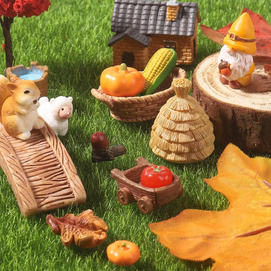 DIYDEC 42-Piece Thanksgiving Mini Resin Figures, Fall Farm Animal Miniatures with Squirrel, Dog, Sheep, Scarecrow & Pumpkin, Multicolor Garden Decor & DIY Craft Accessories