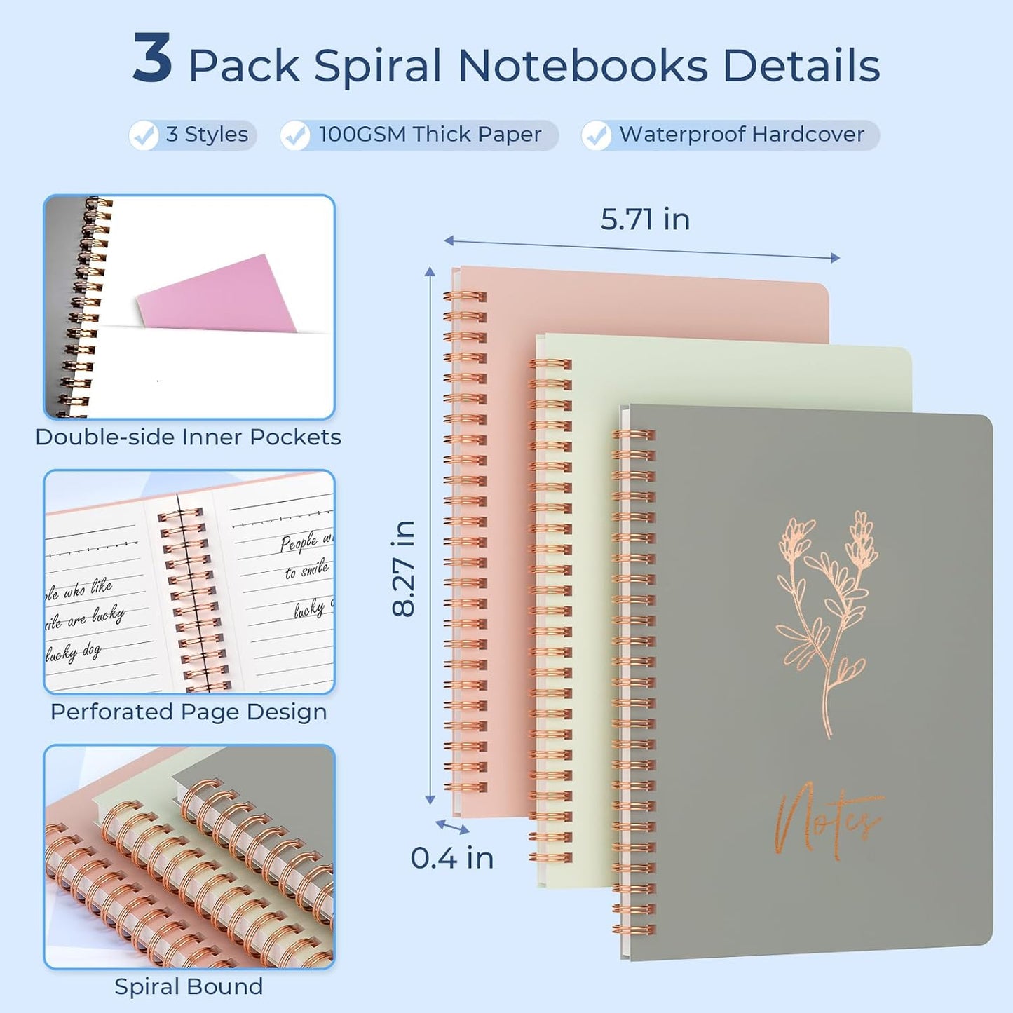 Nicpro 50PCS Cute Spiral Notebook Stationery Set for Women, A5 Notebooks with Mechanical Pencils, Gel Pens, Highlighters, Sticky Notes and Index Tabs