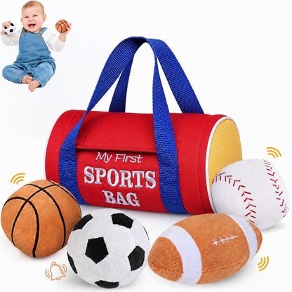 KIZZYEA My First Sports Bag Plush Sensory Ball Set, 0-12 Months
