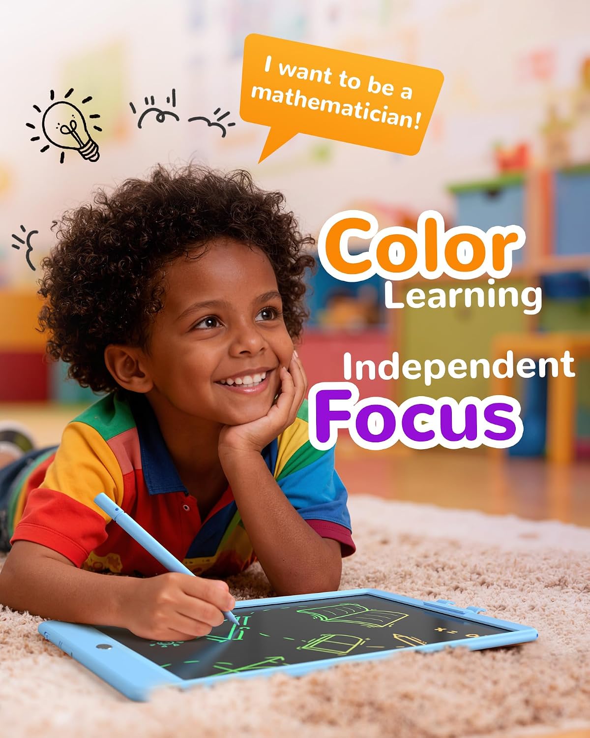 KOKODI LCD Writing Tablet for Kids, 10-Inch Colorful Doodle Board, Reusable Electronic Drawing & Writing Tablet for Boys & Girls Ages 3–5, Blue