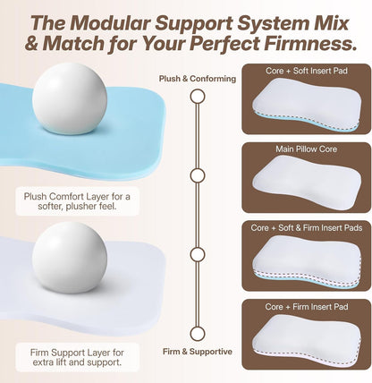 Cervical Neck Pillow, Adjustable Memory Foam for Neck Support, White