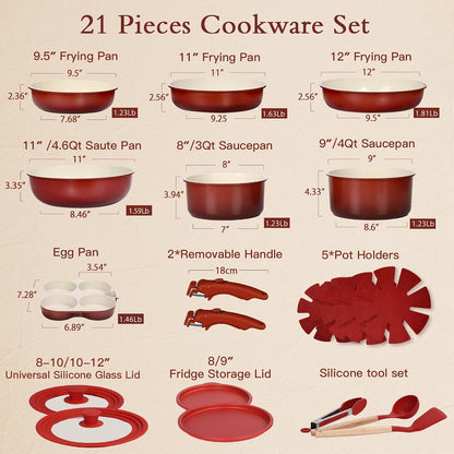 GIPP Pots and Pans Set Non Stick,Kitchen Cookware Set Detachable Handle, Non Toxic Cooking Pan Set with Frying Pans Set,RV Cookware Sets for All Stoves, Red...