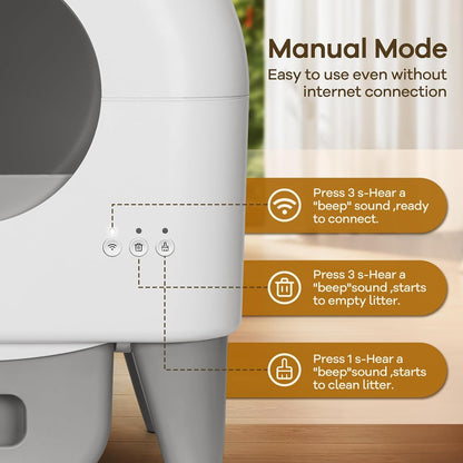 Fumoi Automatic Litter Box with App Control, Safety Sensor, Washable Litter Trays, 95L Large Capacity, White & Grey
