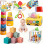 Etyat Montessori Baby Toys Set, 6-12 Months Sensory Toys with Silicone Pull String, Stacking Blocks, Cups, Tissue Box & Shape Sorter, Educational Infant Toddler Gift Set