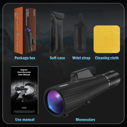 Sogries 15-45x55 High Power Zoom Monocular Telescope, 55mm BAK-4 Prism Scope for Bird Watching, Hiking, Travel, Sports & Outdoor Viewing
