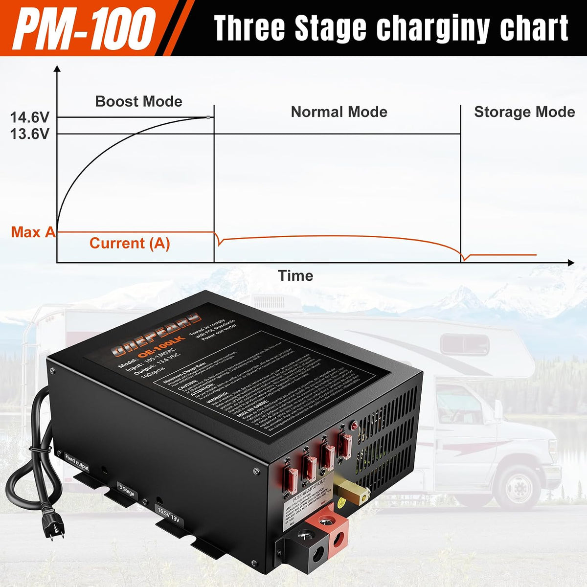 PM4 100 Amp RV Power Converter - Power Converter with Built-in 4 Stage Smart Battery Charger - Multiple Capacities 100A 110V AC to 12V DC 100 Amp Battery Charger RV Power Converter Replacement