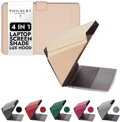 4-in-1 Laptop Screen Shade – Original Lux Hood – Sun, Privacy, Heat & Contrast Protection, Freestanding with Pocket, Fits 15–16” MacBook & PC, Patented, Beige | PHILBERT Danish Design