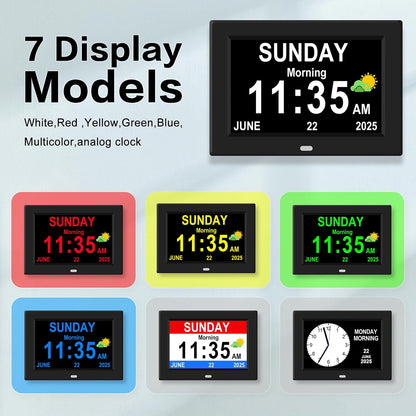 HyperionFlo Essentials 10-Inch Digital Clock for Seniors, Large Display Calendar Clock with Day & Date, 12 Alarms, Medication Reminders, Auto Dimming & Remote Control, Black