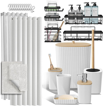 Clara Clark Black Bathroom Set, Shower Curtain Set, Bathroom Accessory Set
