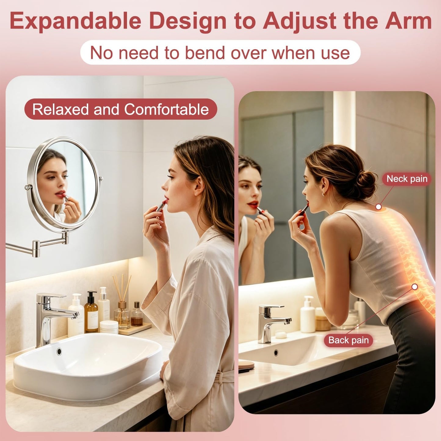 Wall Mounted Makeup Mirror, 1X/5X Magnifying Mirror Double Sided, 8 Inch Extendable Bathroom Mirror for Shaving, Nickel