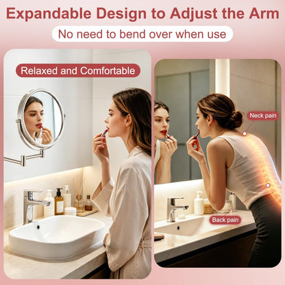 Wall Mounted Makeup Mirror, 1X/5X Magnifying Mirror Double Sided, 8 Inch Extendable Bathroom Mirror for Shaving, Nickel