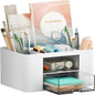 Marbrasse Pen Organizer with 2 Drawers, Multi-Functional Desk Pencil Holder with 5 Compartments and Drawers for Office, School and Art Supplies
