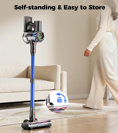 Cordless Vacuum Cleaner, 600W 50Kpa 65Mins Cordless Stick Vacuum with Self-Standing, Touch Screen, Anti-Tangle Wireless Vacuum, Vacuum Cleaners for Home/Pet Hair/Carpets/Hardwood Floor