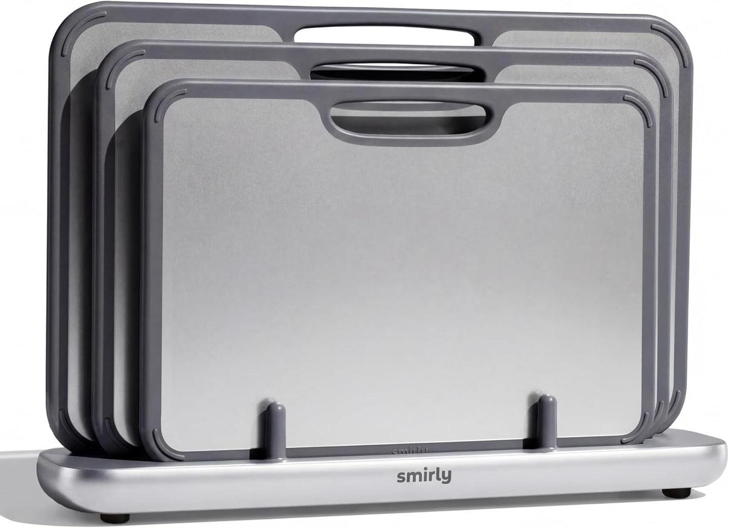 SMIRLY Titanium Cutting Board for Kitchen, with Holder, 3 Pack, Silver