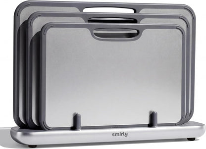 SMIRLY Titanium Cutting Board for Kitchen, with Holder, 3 Pack, Silver