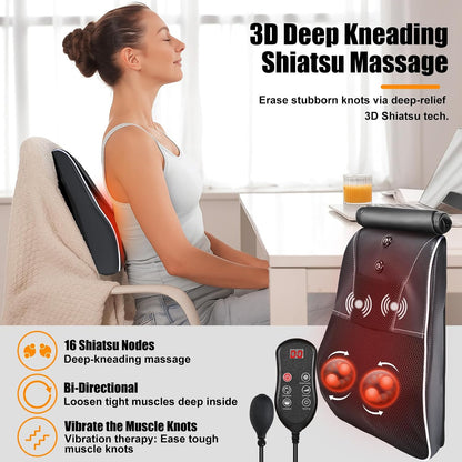 Hlthsky Shiatsu Neck and Back Massager with Heat, 3D Kneading Massage Pillow with Vibration for Back, Neck, Shoulders, Legs, Black