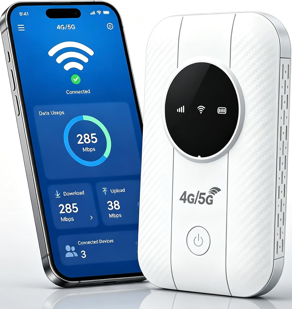 HyperionFlo Essentials 4G LTE Mobile WiFi Hotspot, Unlocked Portable Cellular Router with Nano-SIM Slot, 25-Device Support, 2100mAh Battery, White