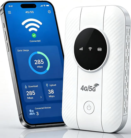 HyperionFlo Essentials 4G LTE Mobile WiFi Hotspot, Unlocked Portable Cellular Router with Nano-SIM Slot, 25-Device Support, 2100mAh Battery, White