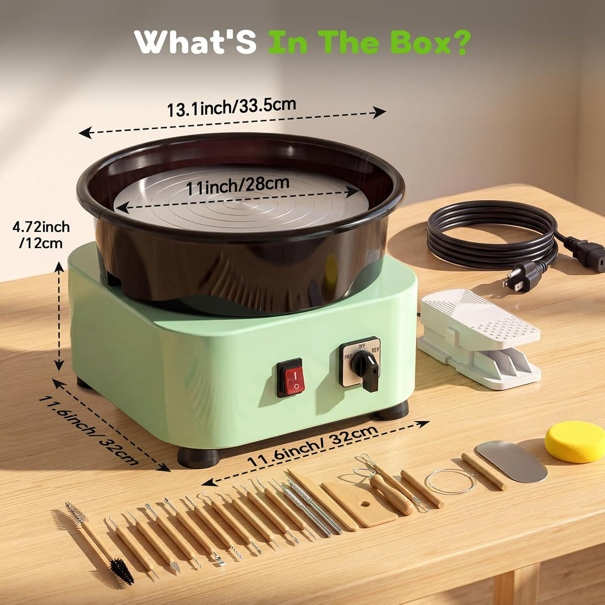 Alldeer 11 inch Pottery Wheel for Adults, Professional Pottery Kit 350W Electric Clay Wheel with Detachable Basin, 300RPM Foot Pedal Control, 19PCS Pottey Tools, for Beginners Starters