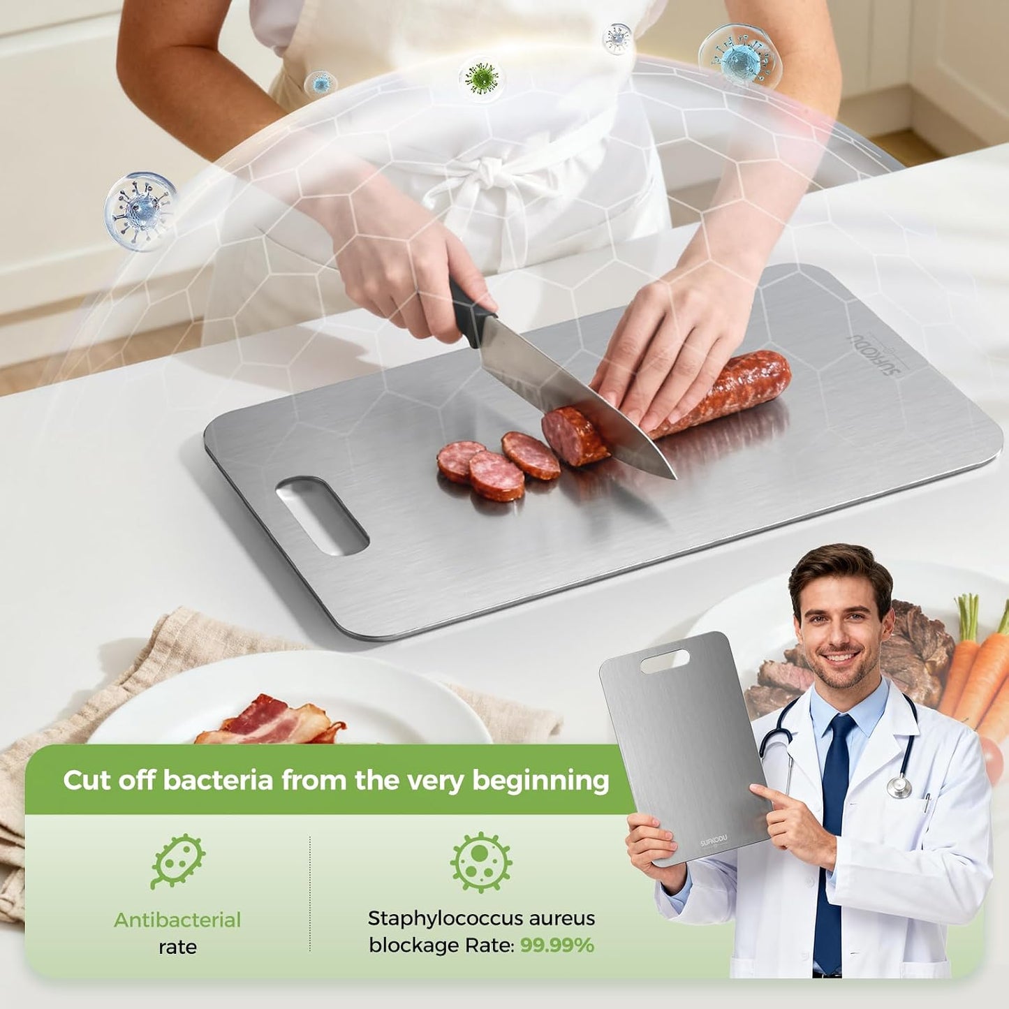 Titanium Cutting Board Set of 3, 100% Double-Sided Titanium Cutting Boards for Kitchen, Dishwasher Safe Non-Toxic Chopping Boards for Meat, Vegetables, Fruits, Raw and Cooked Food Prep (M+L+XL）