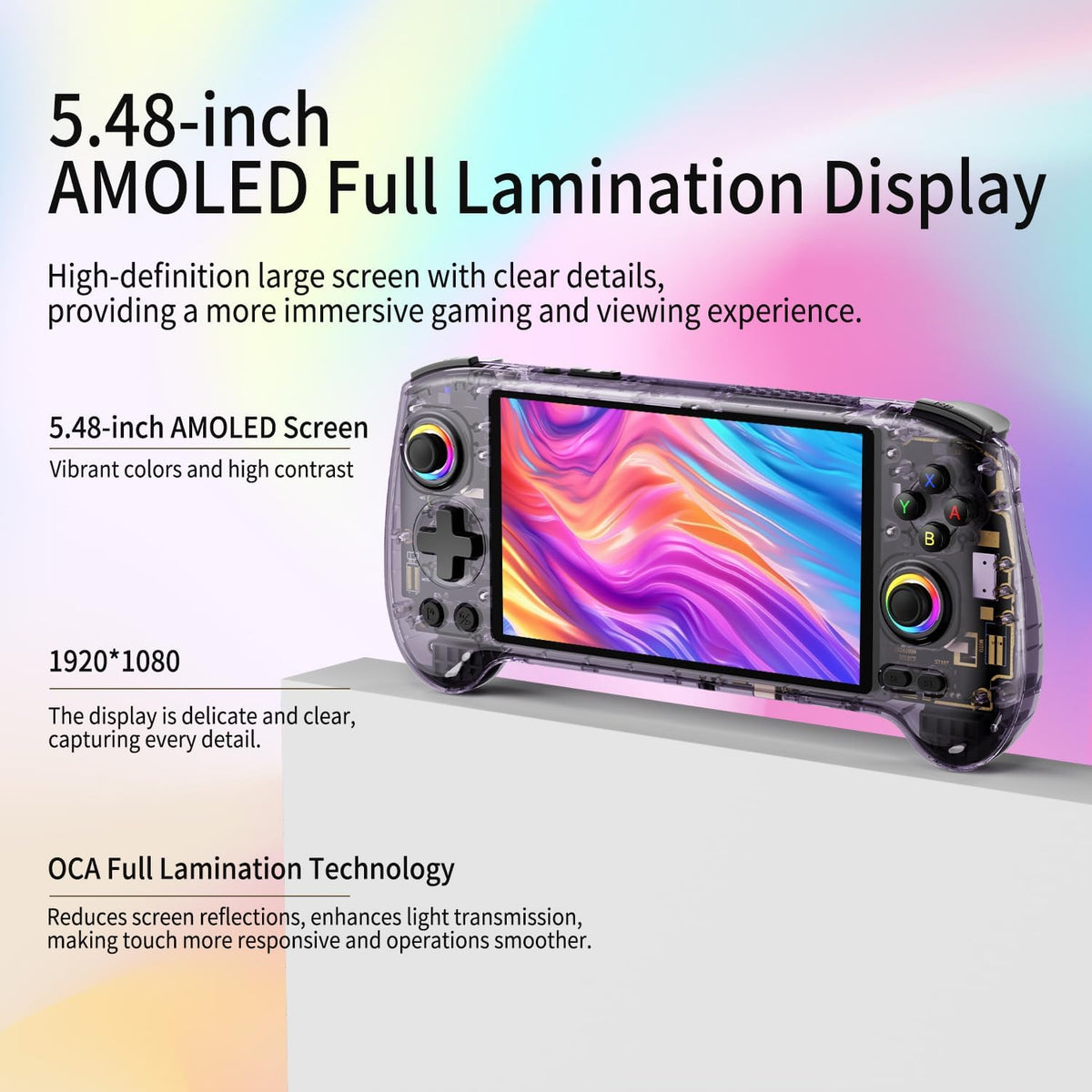 Doriteney RG557 Retro Handheld Game Console Android 14 Gaming Console 5.48" AMOLED HD Screen NO Game Card Game Player Video Game Console Support RGB Lighting 5500mAh Battery Purple