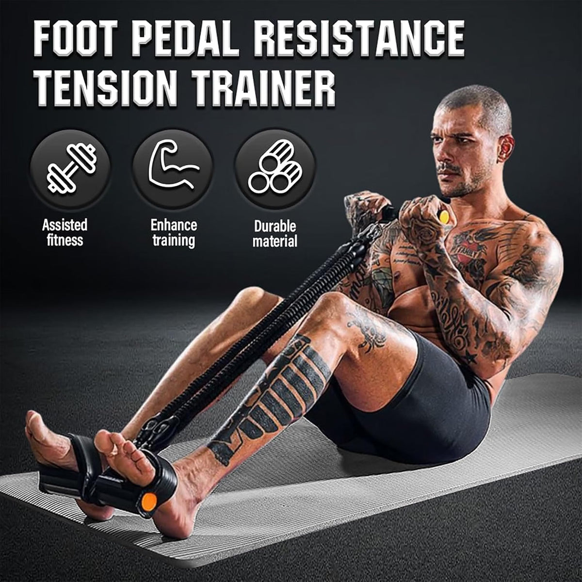 HyperionFlo Essentials Pedal Resistance Bands with Handles, 4-Level Full-Body Resistance Trainer, Up to 100 lb, Purple