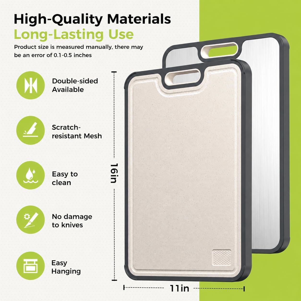 Titanium Cutting Board for Kitchen, Pure Titanium/PP, Size 16”×11”