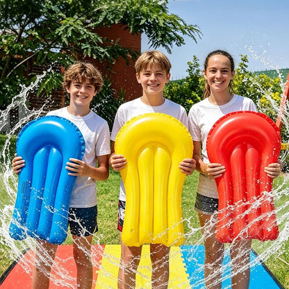 23FT Triple Water Slide with 3 Inflatable Bodyboards, Lawn Slip Splash Slide with Built-In Sprinkler, Outdoor Backyard Water Slide for Kids & Adults