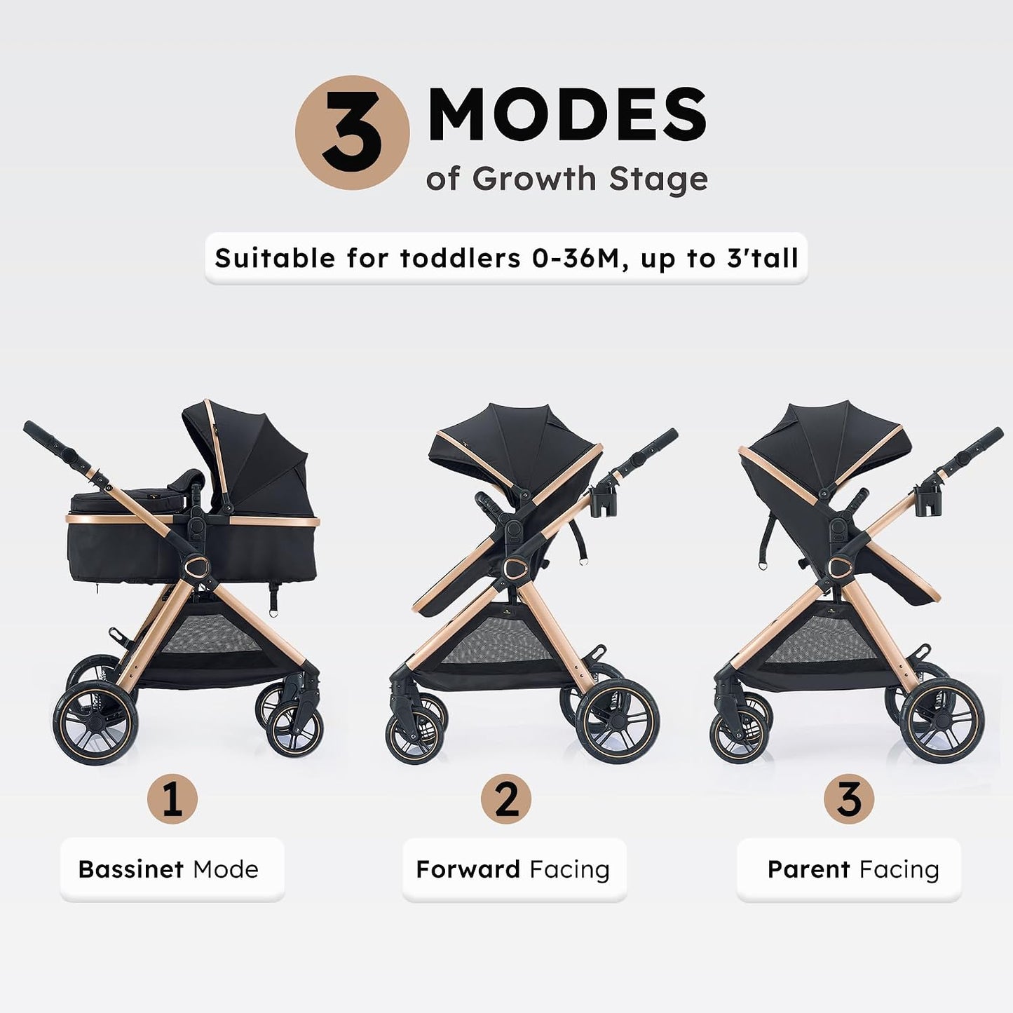 ACCOMBE 2-in-1 Convertible Baby Stroller for Newborn to Toddler, Gold