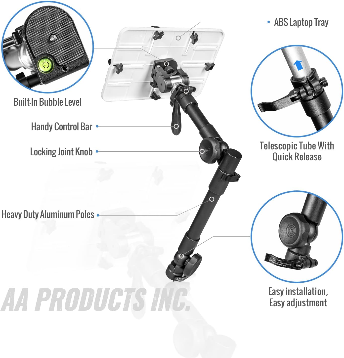 AA-Products T-100AP Aluminum Vehicle Tablets/Laptop/Ultrabooks Computer Mount Stand for Trucks-Vans-Cars-SUVs
