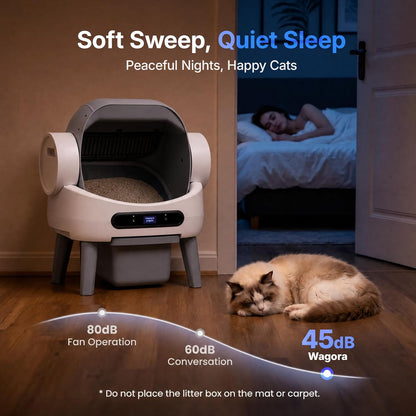 Self Cleaning Litter Box, Automatic Litter Box for Multiple Cats Open-Top Automatic Litter Box with Safety Sensors, 8L Large Waste Drawer, Includes Waste Bag and Odor Eliminator, White