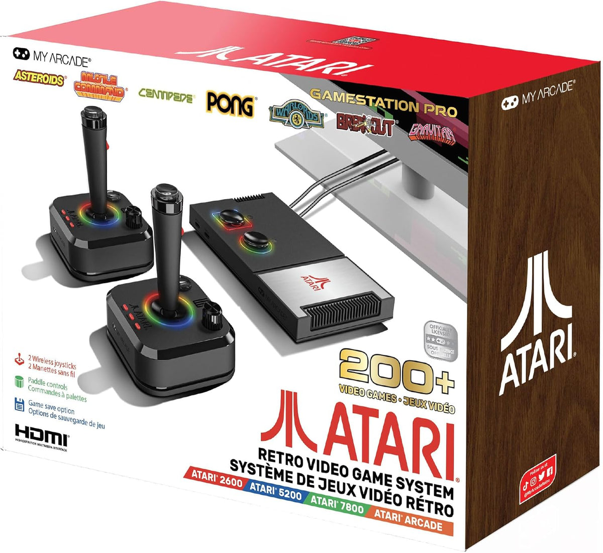 My Arcade Atari Game Station Pro: Retro Video Game Console with 200+ Games, Wireless Joysticks, RGB LED Lights