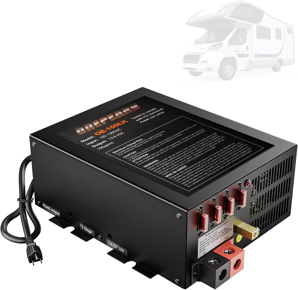 PM4 100 Amp RV Power Converter - Power Converter with Built-in 4 Stage Smart Battery Charger - Multiple Capacities 100A 110V AC to 12V DC 100 Amp Battery Charger RV Power Converter Replacement