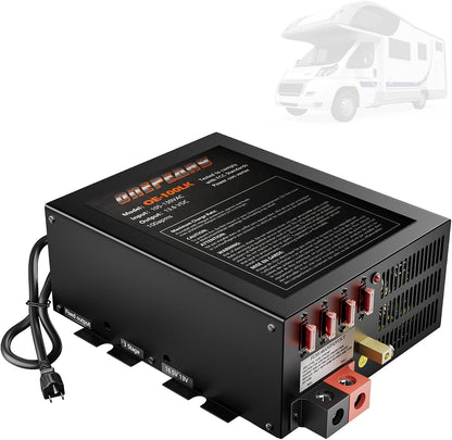 PM4 100 Amp RV Power Converter - Power Converter with Built-in 4 Stage Smart Battery Charger - Multiple Capacities 100A 110V AC to 12V DC 100 Amp Battery Charger RV Power Converter Replacement