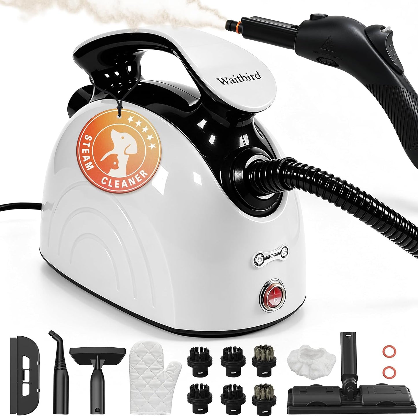 Waitbird 4.5 Bar 300°F Steam Cleaner for Bathroom, Kitchen, Floor & Grout Easy Use | Quick Heat Up | Large Tank | Quiet Operation | Safety Lock | 21 Accessories for Tiles, Toilets, Stovetop & Carpet