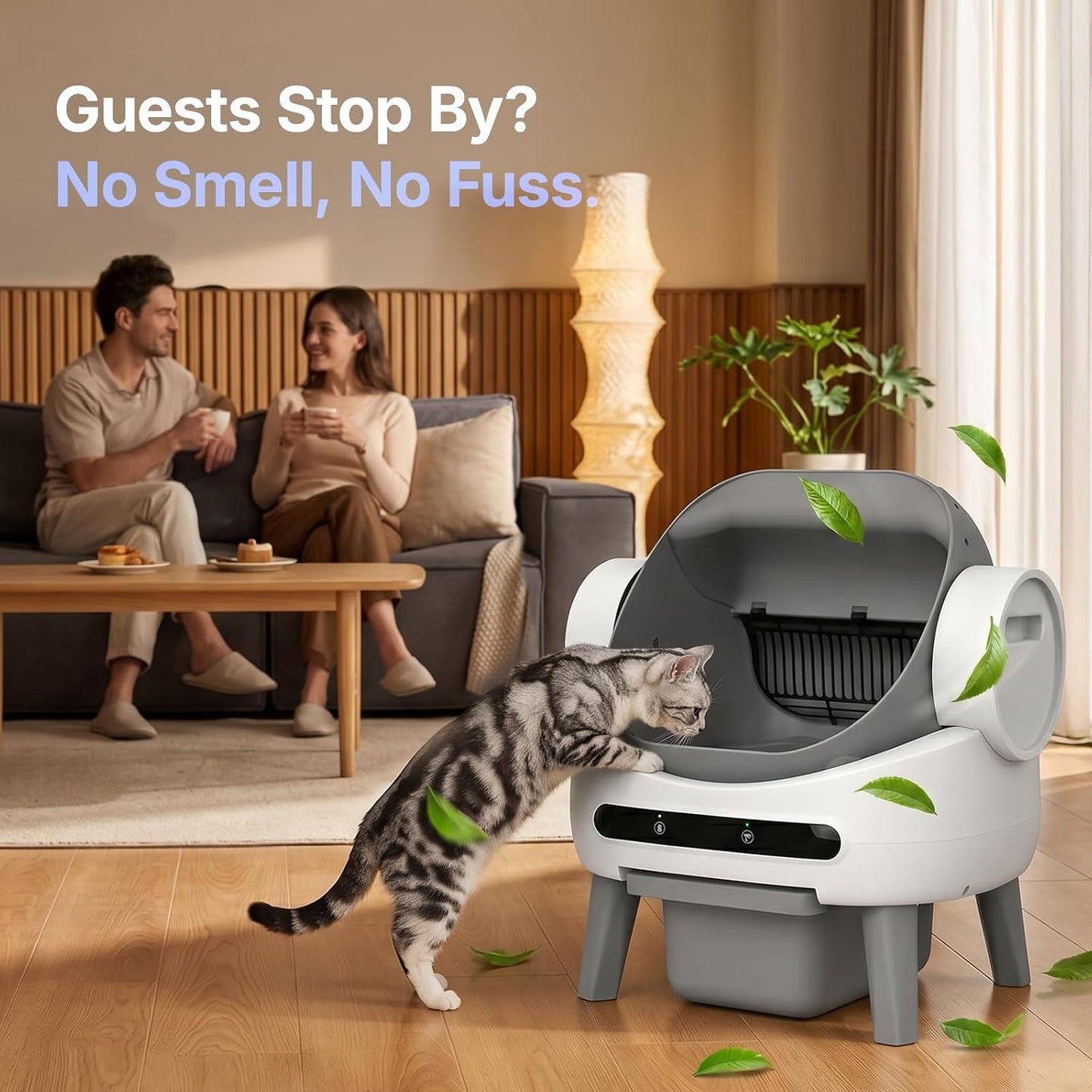 Self Cleaning Litter Box, Automatic Litter Box for Multiple Cats Open-Top Automatic Litter Box with Safety Sensors, 8L Large Waste Drawer, Includes Waste Bag and Odor Eliminator, White
