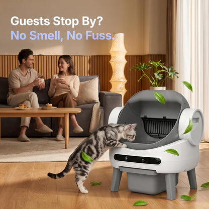 Self Cleaning Litter Box, Automatic Litter Box for Multiple Cats Open-Top Automatic Litter Box with Safety Sensors, 8L Large Waste Drawer, Includes Waste Bag and Odor Eliminator, White