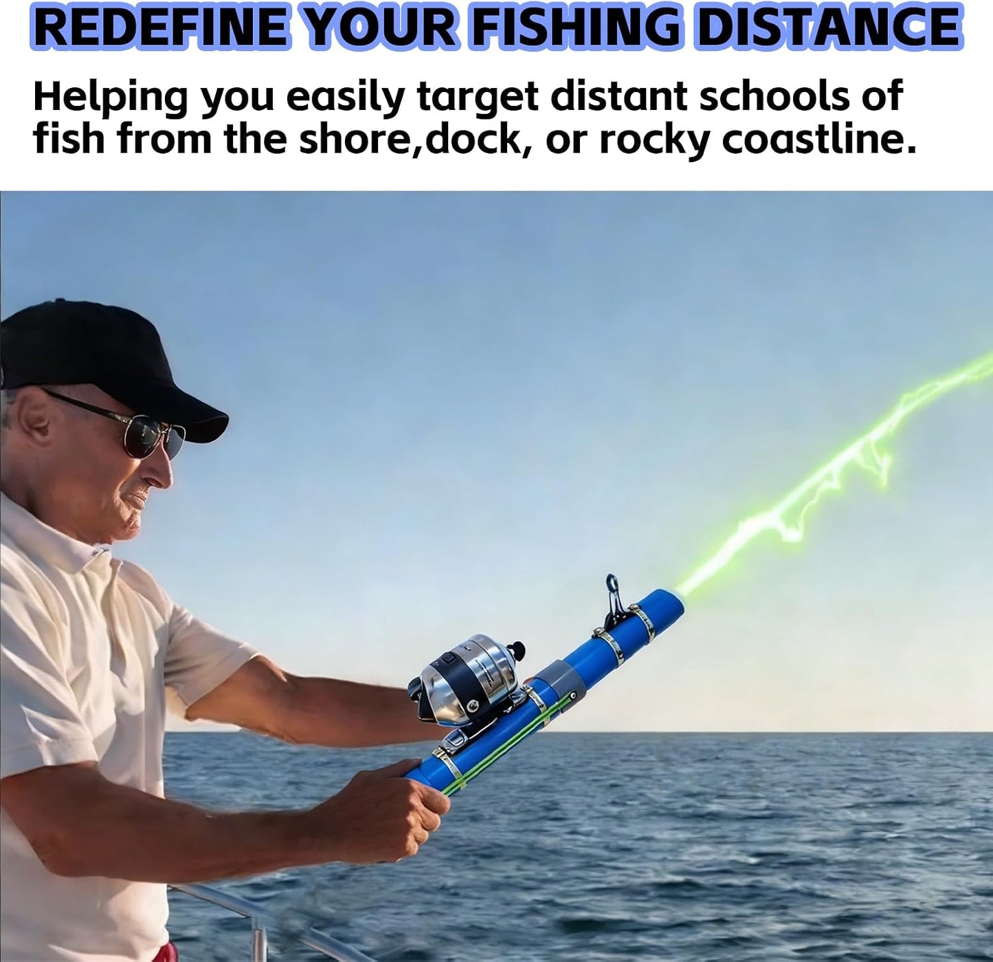 KingKatch Catapult Fishing Rod, Heavy-Duty Slingshot Fishing Pole with Reel & Braided Line, Portable Lure Launcher for Freshwater & Saltwater Fishing