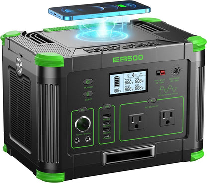 Portable Power Station 500W, 519.48Wh/140400mAh Solar Generator Backup Lithium Battery Pack Power Supply with 2 AC Outlets, PD 60W USB-C Power Bank for Outdoor RV Camping, Home Outage, Emergency